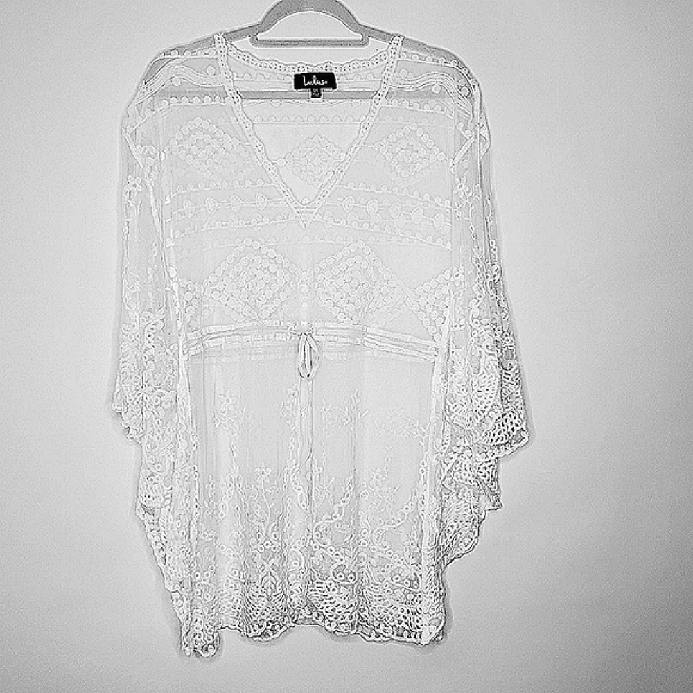 Lulus Embroidered Lace Mesh Tunic Top Sheer Cover-up Angelcore Festival One Size